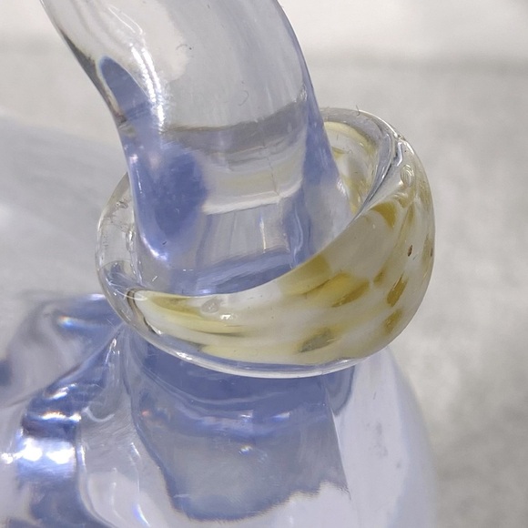 Vintage Art Glass Handmade Clear White Yellow Band Ring - Picture 5 of 11